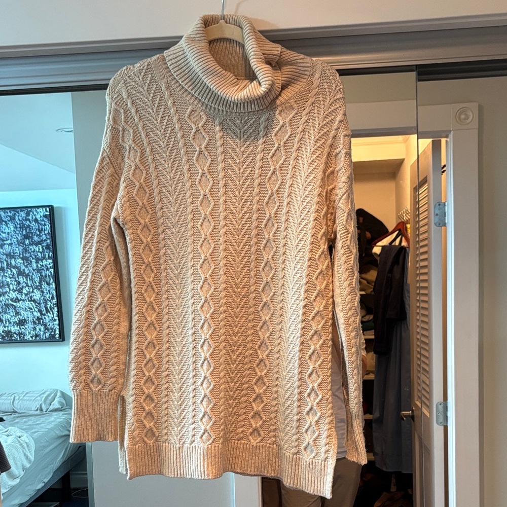 Halogen Cream Cable Knit Cowl Neck Sweater